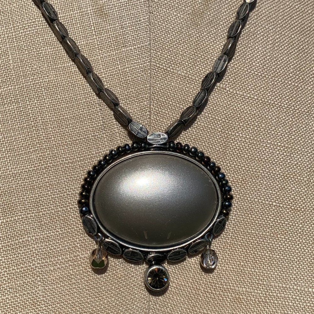 Silver-coloured Pendant on Metal-bead Necklace